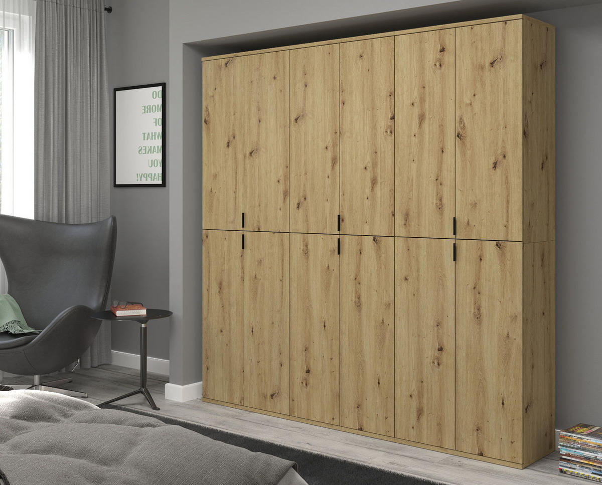 GARDEROBENSCHRANK Eiche Artisan 91 cm, Flurschrank mit flexibler Inneneinteilung - Schwarz/Eiche Artisan, Holzwerkstoff/Metall (91/193/34cm) - Inn.Furn