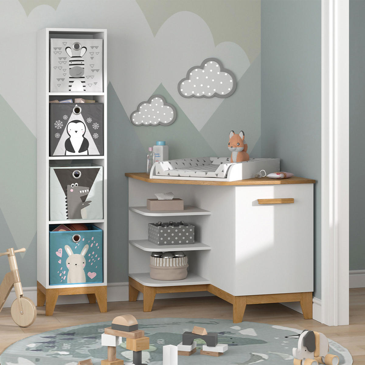 WICKELKOMMODE Malia Weiß/Eiche 85 x 85.2 cm mit Tür - Eichefarben/Weiß, Holzwerkstoff (85/85.2/85cm) - VitaliSpa