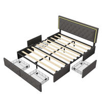 POLSTERBETT 140x200 cm Creme-Grau PU Bett mit LED Lichtleiste & 4 Schubladen - Grau, Leder (140/200cm) - CASIVA