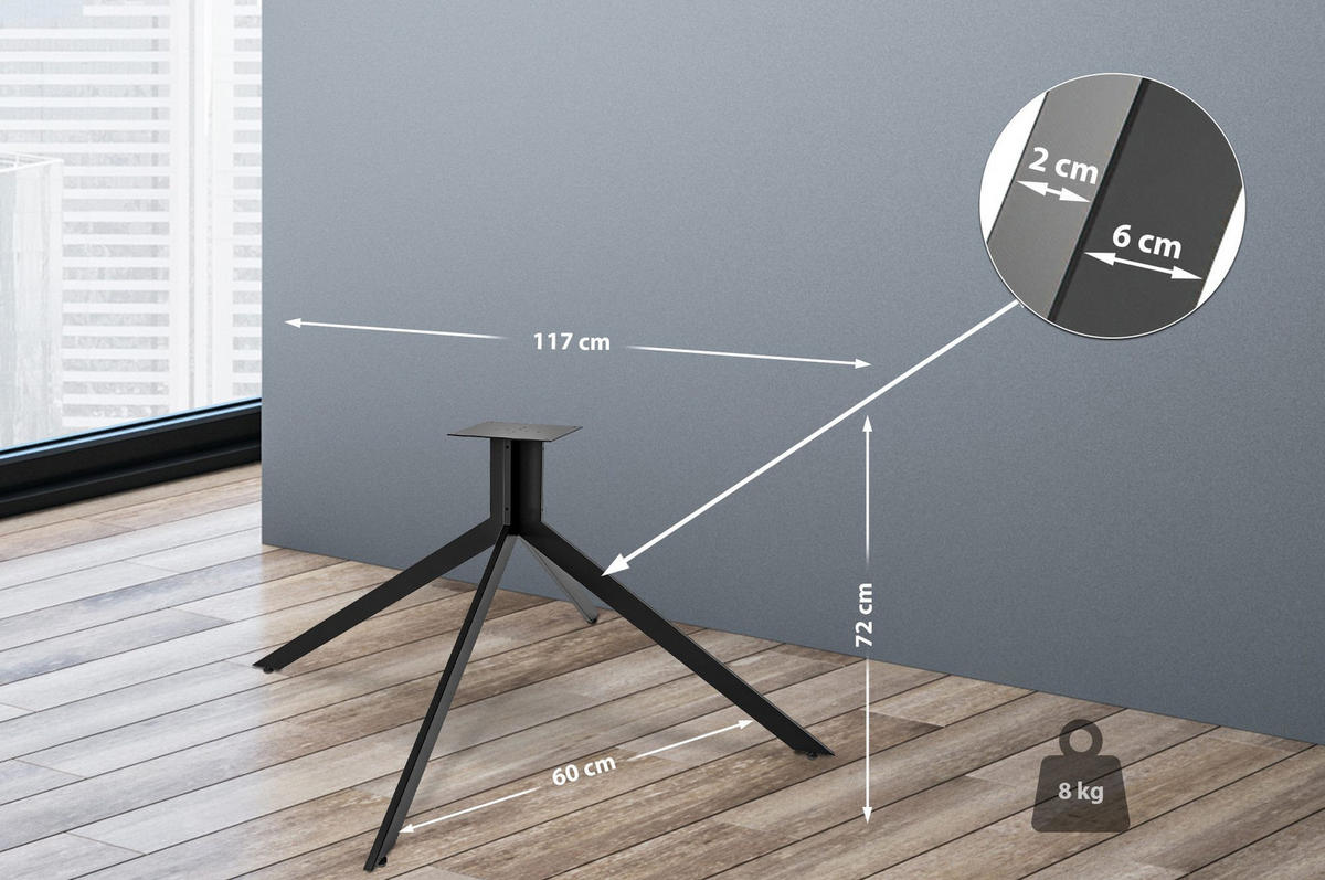 TISCHBEIN eckig 117/60/72 cm Metall schwarz - Schwarz, Metall (117/72/60cm) - CLP