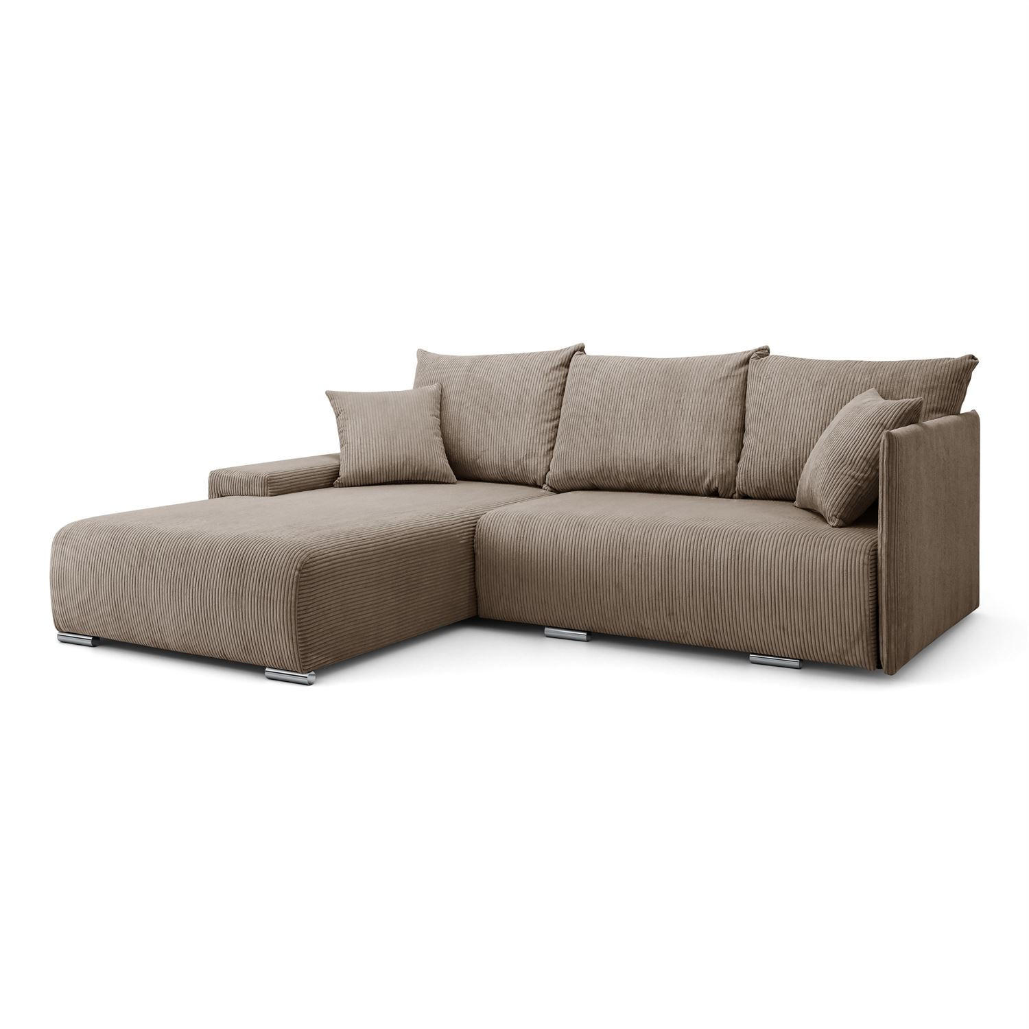 ECKSOFA Lauren L- Form 246 x 188 cm, 4 Sitzer, Bettzeugablage, Sofa, Eckcouch, Cord, links Seite, hellbraun - Hellbraun, Kunststoff (188/246cm) - Margaret Hadas24