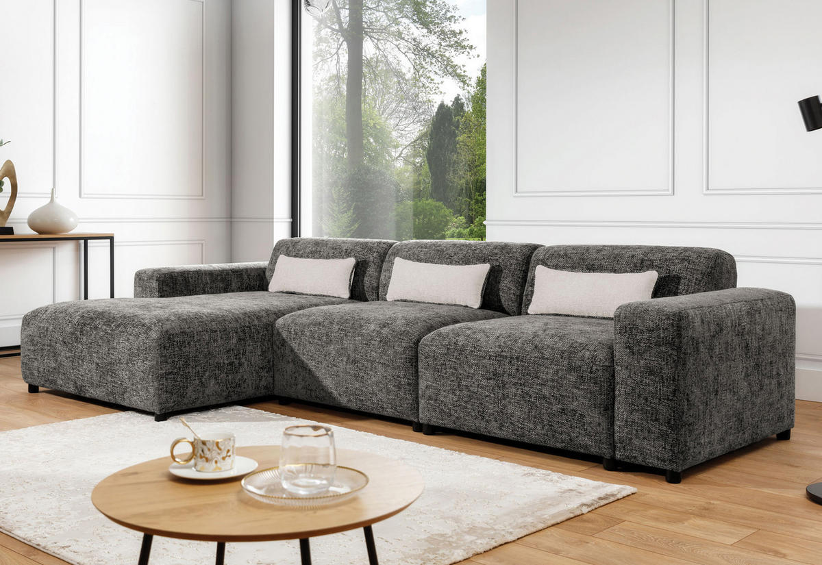 ECKSOFA L Form Jughlio Grau 331/165/75 cm Links mit Schlaffunktion - Schwarz/Grau, Kunststoff/Textil (165/331cm) - AX Living