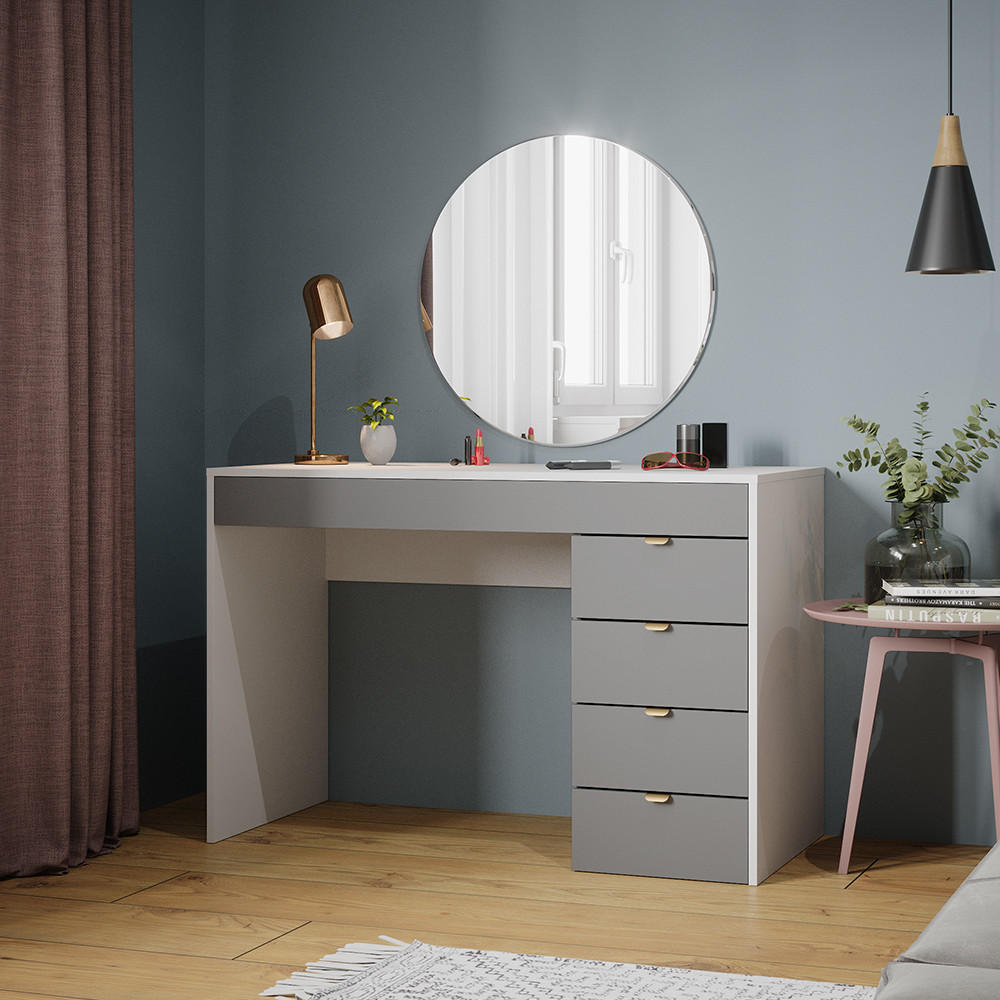 SCHREIBTISCH Elise Weiß/Grau/Grau 115 cm mit 5 Schubladen - Weiß/Grau, Holzwerkstoff (55/115/76cm) - Vicco