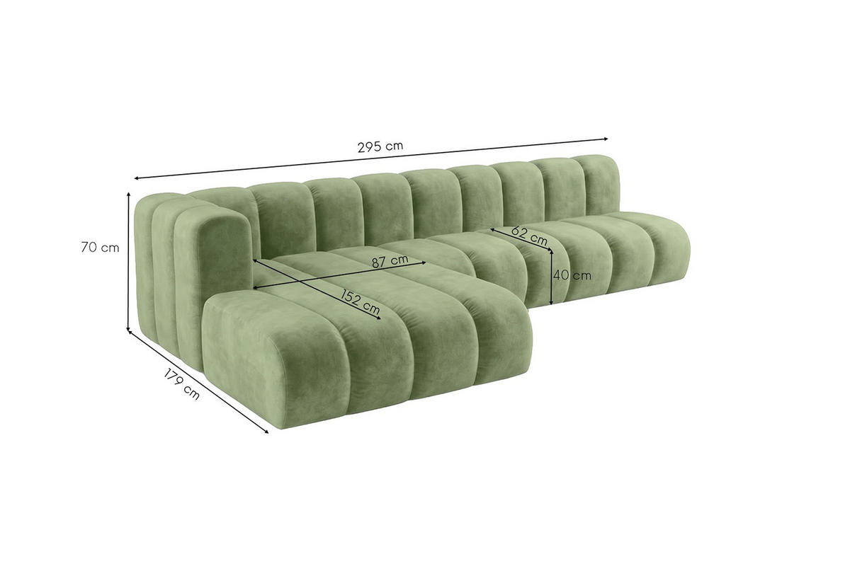 ECKSOFA Modulares In L-Form, Velvet-Stoff Riviera, Olive, Links, GRAND 295 cm - Olivgrün, Holz (295/179cm) - Kaiser Möbel
