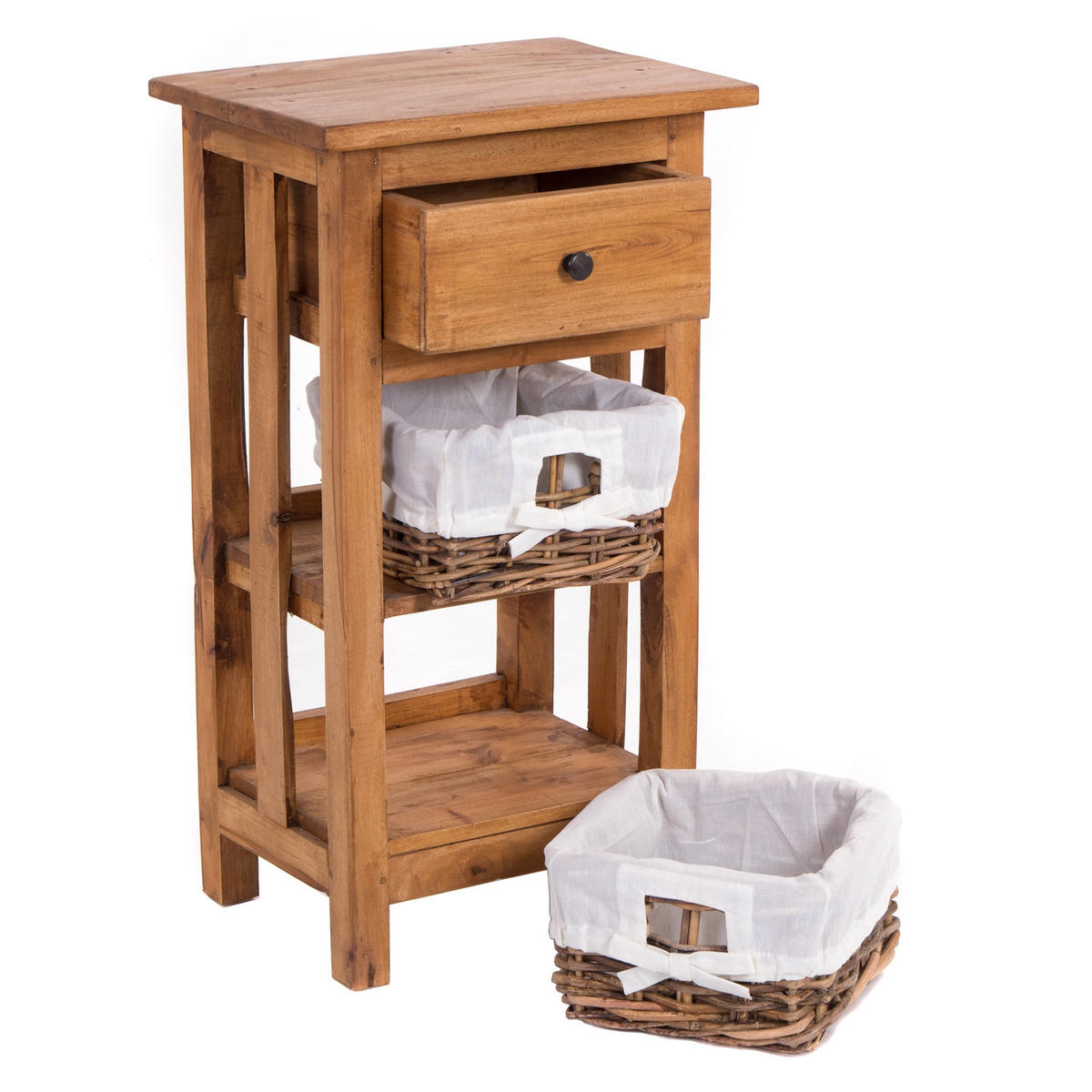 TELEFONTISCH RATTAN 70 mit 2 Rattan-Körben und Schublade, Mahagoni massiv 08 honigfarben gewachst - Honig, Holz (28/38/70cm) - DESIGN DELIGHTS