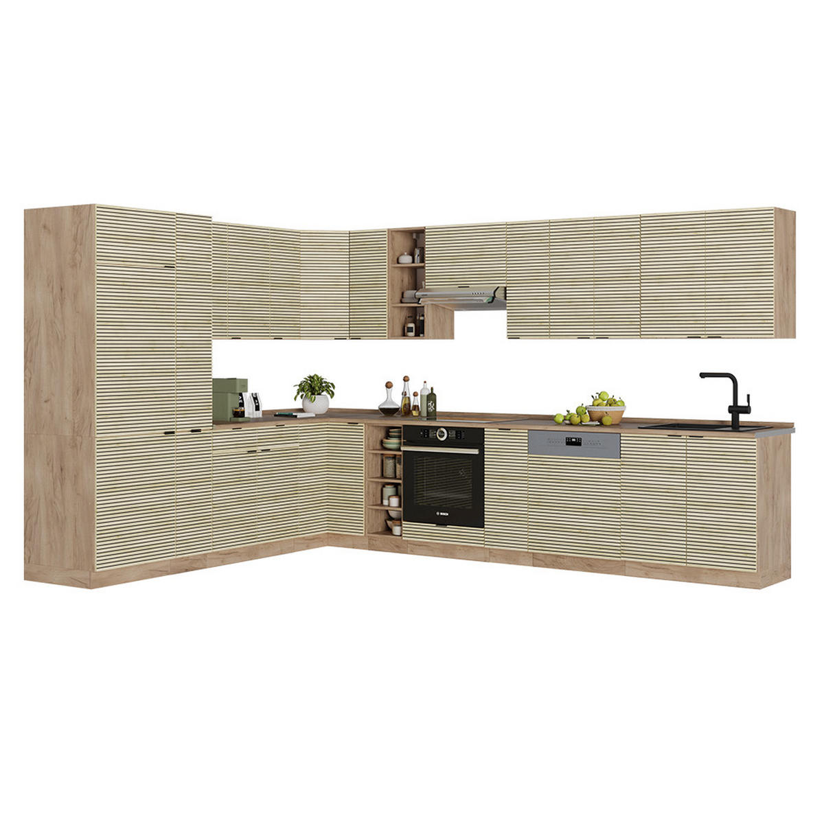 ECKKÜCHE Fame-Line Eiche Paneel/Goldkraft Eiche 347 x 257 cm ohne Arbeitsplatte - Honigeiche/Hellbraun, Holzwerkstoff (347/81.6/46cm) - Vicco