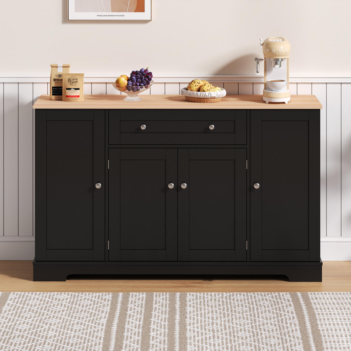 MODERNER Hochschrank aus MDF in Schwarz mit Schublade, Doppeltür und höhenverstellbaren Einlegeböden, Euro-Design, 138/40/85 cm, Schwarz - Schwarz, Holzwerkstoff (138/85/40cm) - Redom