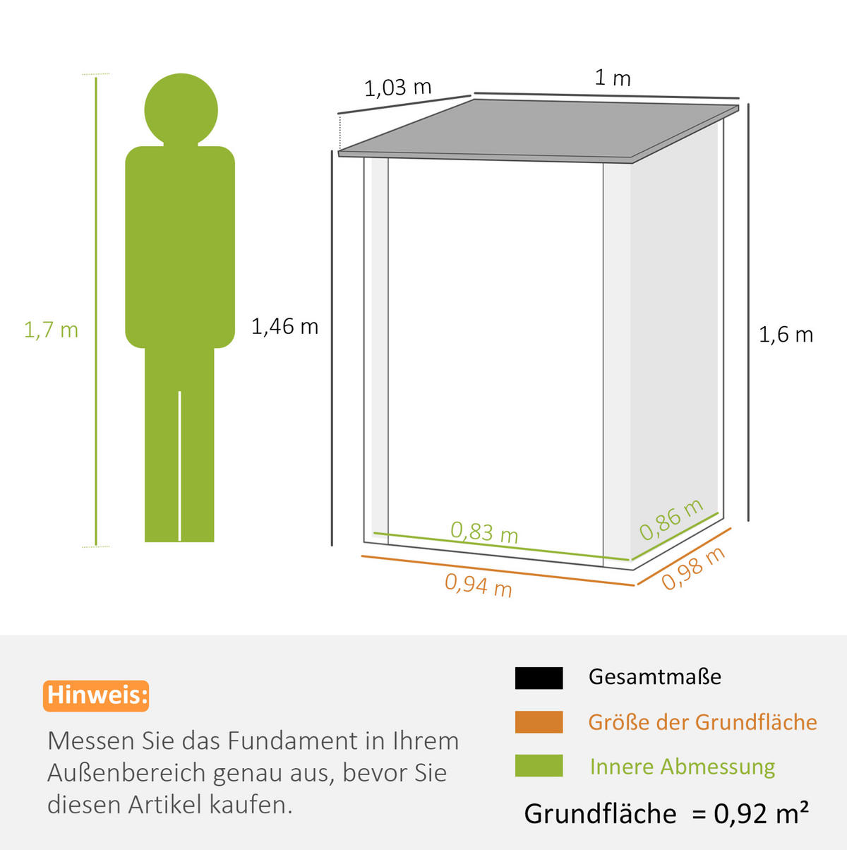 ZÁHRADNÁ skrinka 103/100/160 cm sivá uzamykateľná z ocele so šikmou strechou - sivá, kov (100/160/103cm) - OKWISH