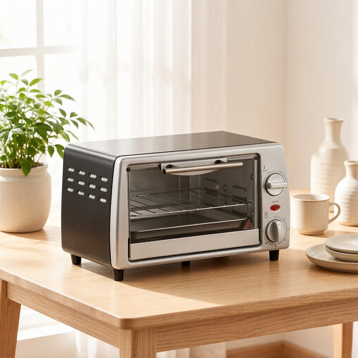 MINIBACKOFEN Kompakt, Praktischer Tischbackofen für Küche, Kleiner Elektrobackofen für Backen, Grillen & Aufwärmen - Silberfarben, Metall (36.5/22/26cm) - Beaface