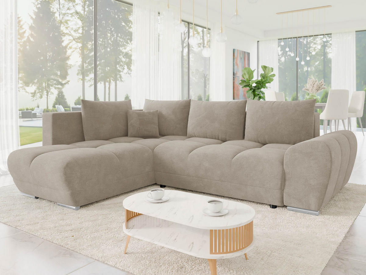 ECKSOFA Forest, Seite: Links - Beige/Schwarz, Holz/Kunststoff (290/183cm) - MIRJAN24