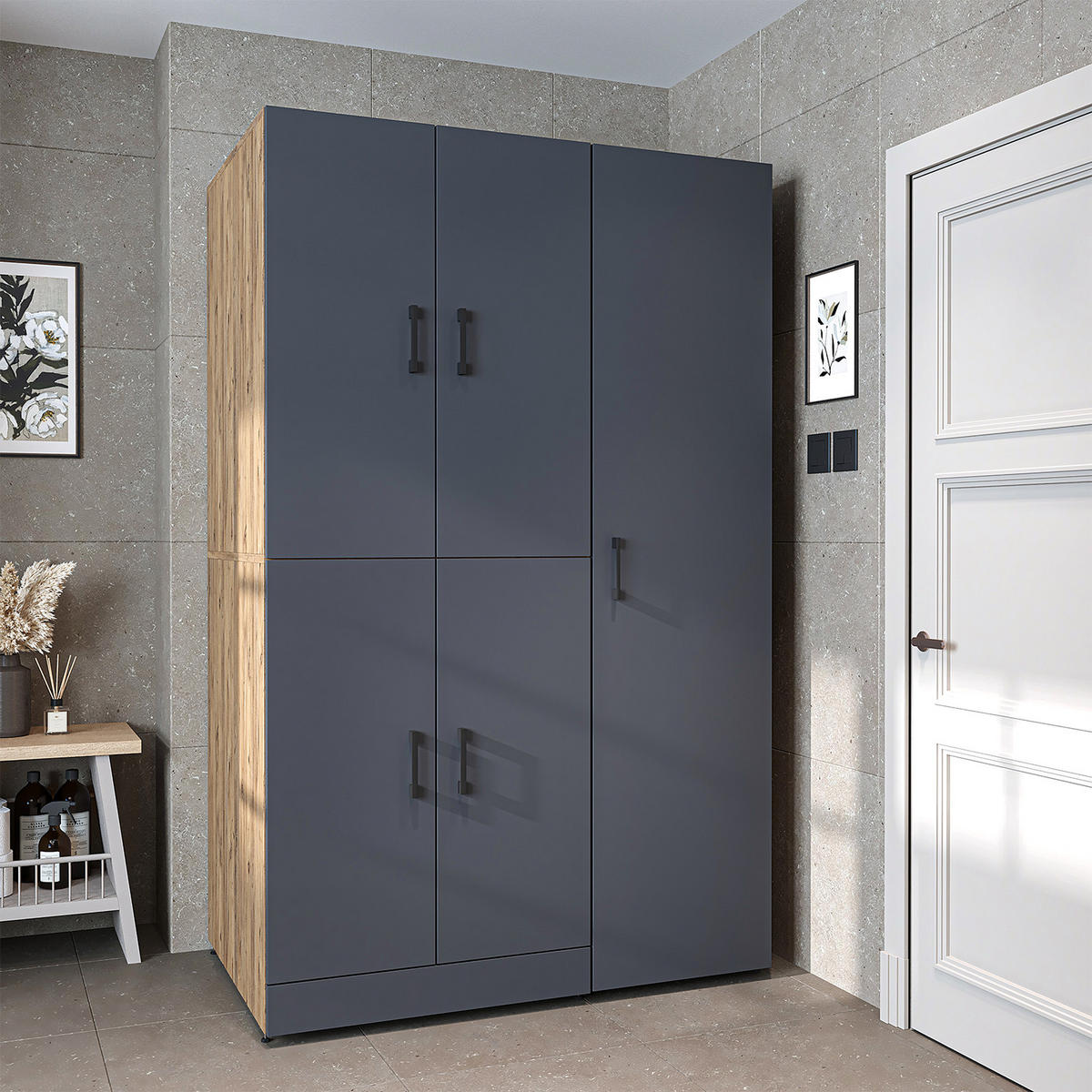 WASCHMASCHINENSCHRANK DORA-I 115cm Breit, 186cm Hoch - Anthrazit, Holzwerkstoff (115/186/73.8cm)