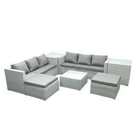 GARTENMÖBEL-SET mit Kissen Polyrattan Hellgrau-Mix 8-Sitzer - Hellgrau/Grau, Glas/Kunststoff - Fimous