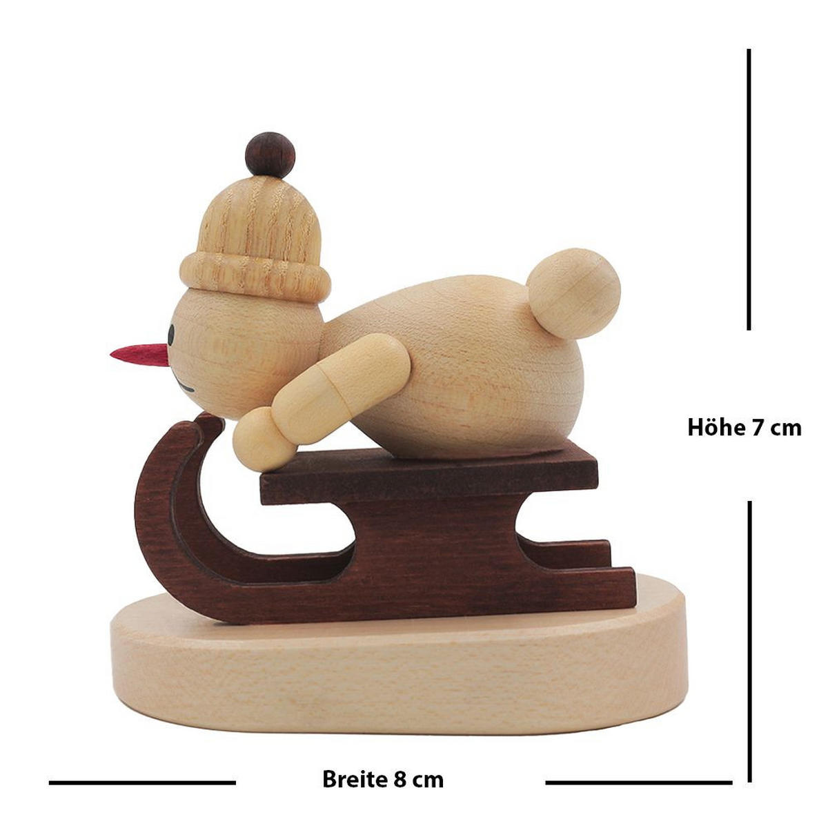 HOLZFIGUR Schneemann Junior Rennschlittenfahrer auf Sockel 7 cm - Multicolor, Holz (8/7/0.1cm)