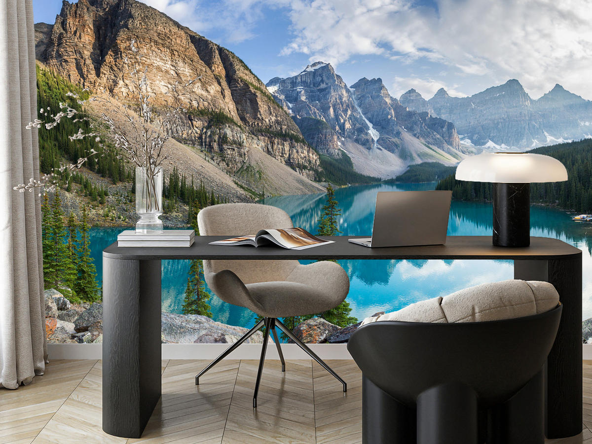 FOTOTAPETE für Wohnzimmer Bergsee Landschaft 3D 350x256 - Beige/Braun, Papier (350/256cm) - Muralo