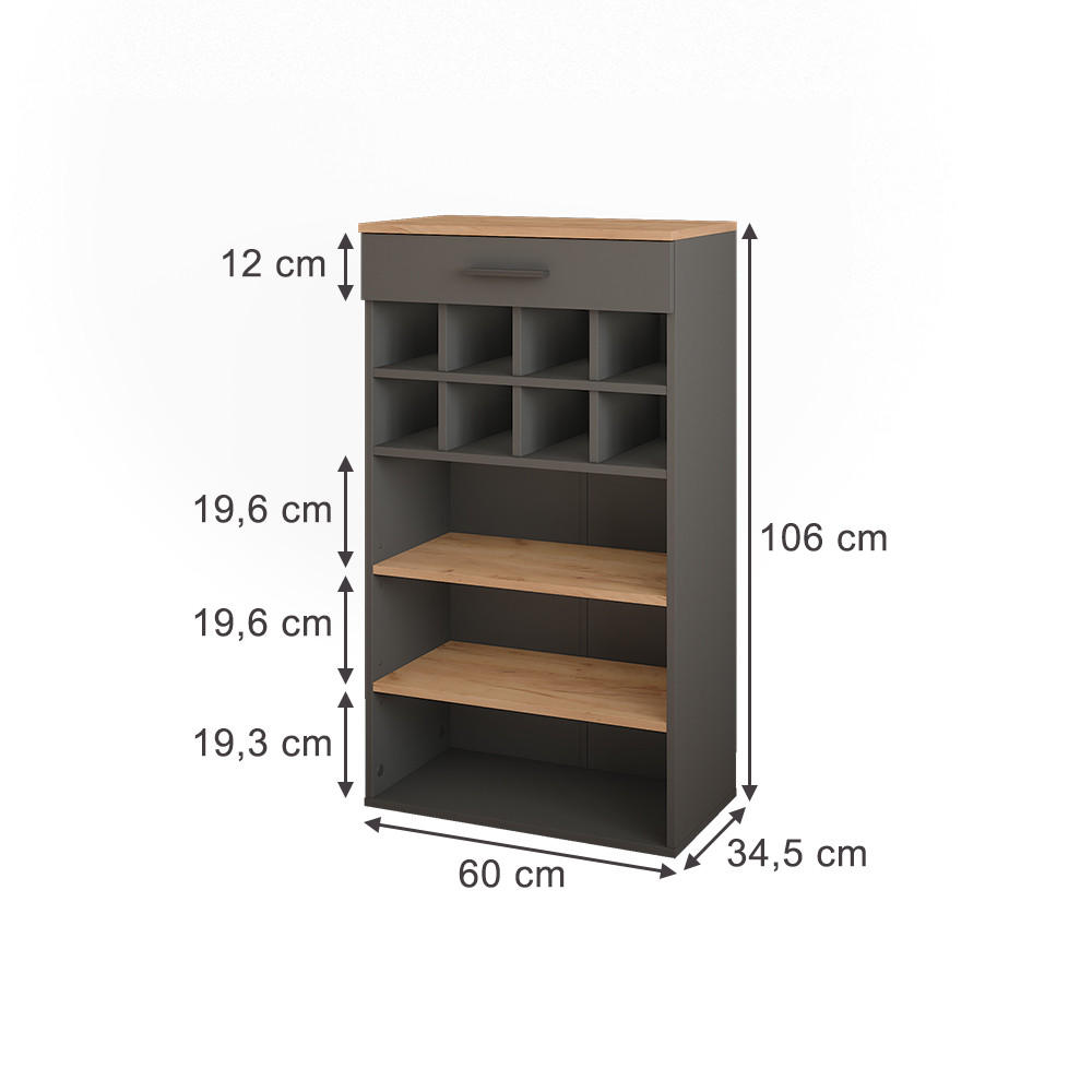 WEINREGAL Repose Goldkraft Eiche/Anthrazit 60 x 106 cm - Honigeiche/Anthrazit, Holzwerkstoff (60/106/34.5cm) - Vicco