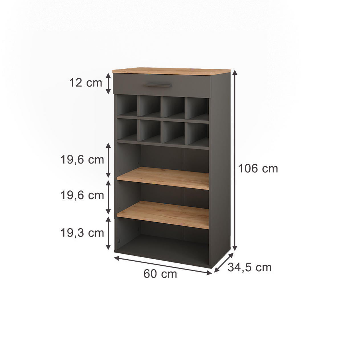 WEINREGAL Repose Goldkraft Eiche/Anthrazit 60 x 106 cm - Honigeiche/Anthrazit, Holzwerkstoff (60/106/34.5cm) - Vicco