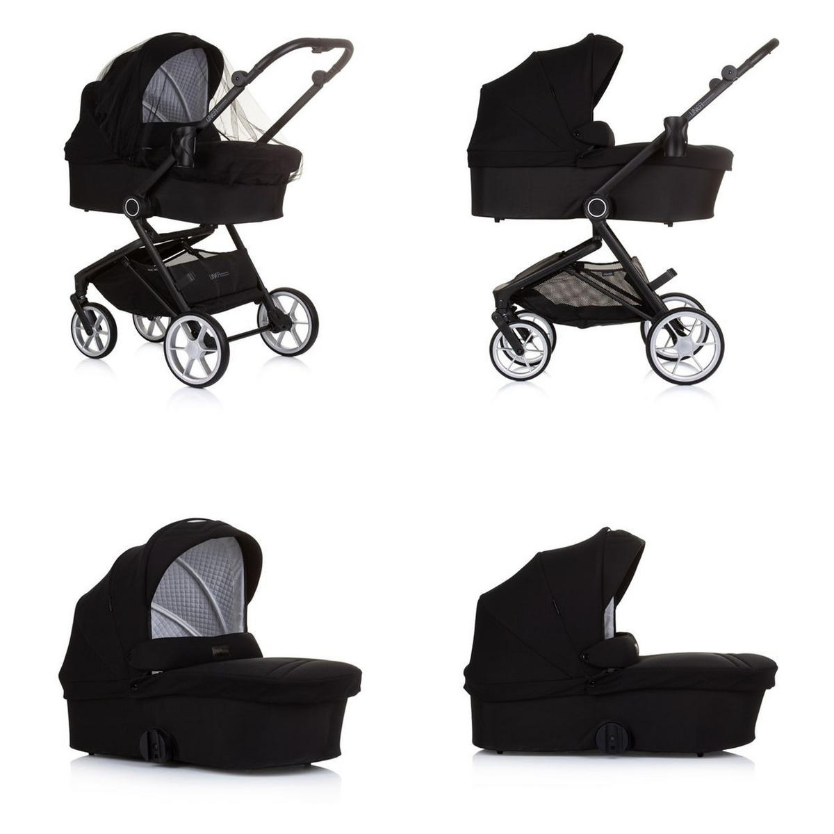 KOMBIKINDERWAGEN Linea 3 in 1 schwarz Sportsitz, i-Size Babyschale, Babywanne - Schwarz, Metall (98/58/116cm) - Chipolino