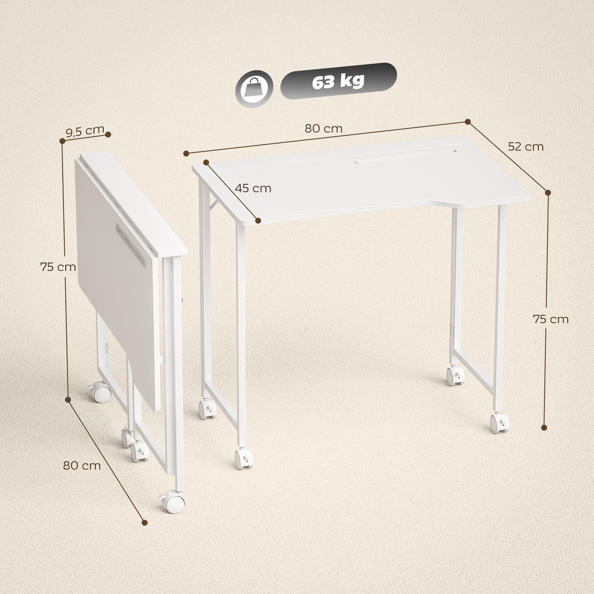 SCHREIBTISCH MDF Stahl Weiß - Weiß, Holzwerkstoff/Kunststoff (80/52/75cm) - HOMCOM