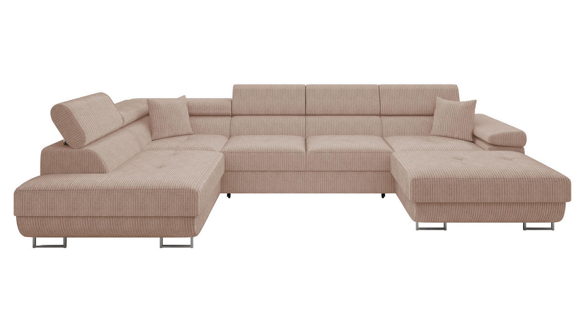 WOHNLANDSCHAFT Torezio Bis Cord, Seite: Links - Rosa, Holz/Textil (346/90/203cm) - MIRJAN24