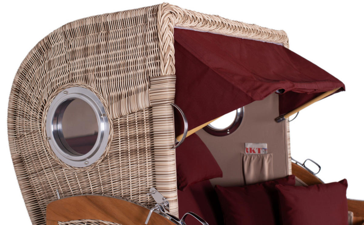 STRANDKORB XXL Düne Grande Teak PE Shell - Rot/Braun, Metall (142/170/95cm) - Mr. Deko