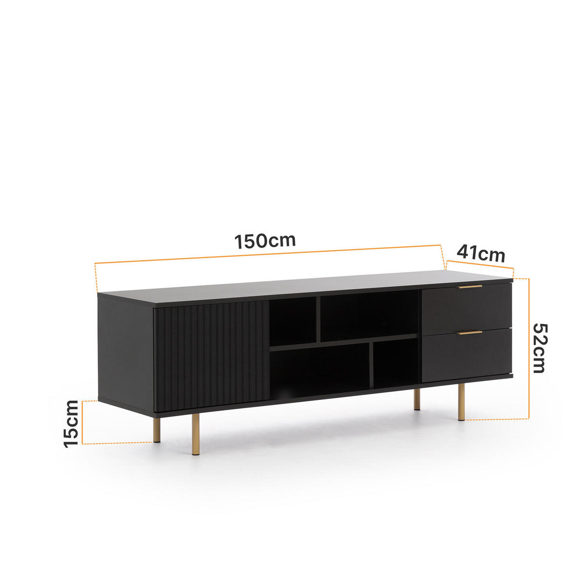 TV-LOWBOARD Nubia 150 cm Schwarz - Goldfarben/Schwarz, Holzwerkstoff/Metall (150/52/41cm) - Ravio
