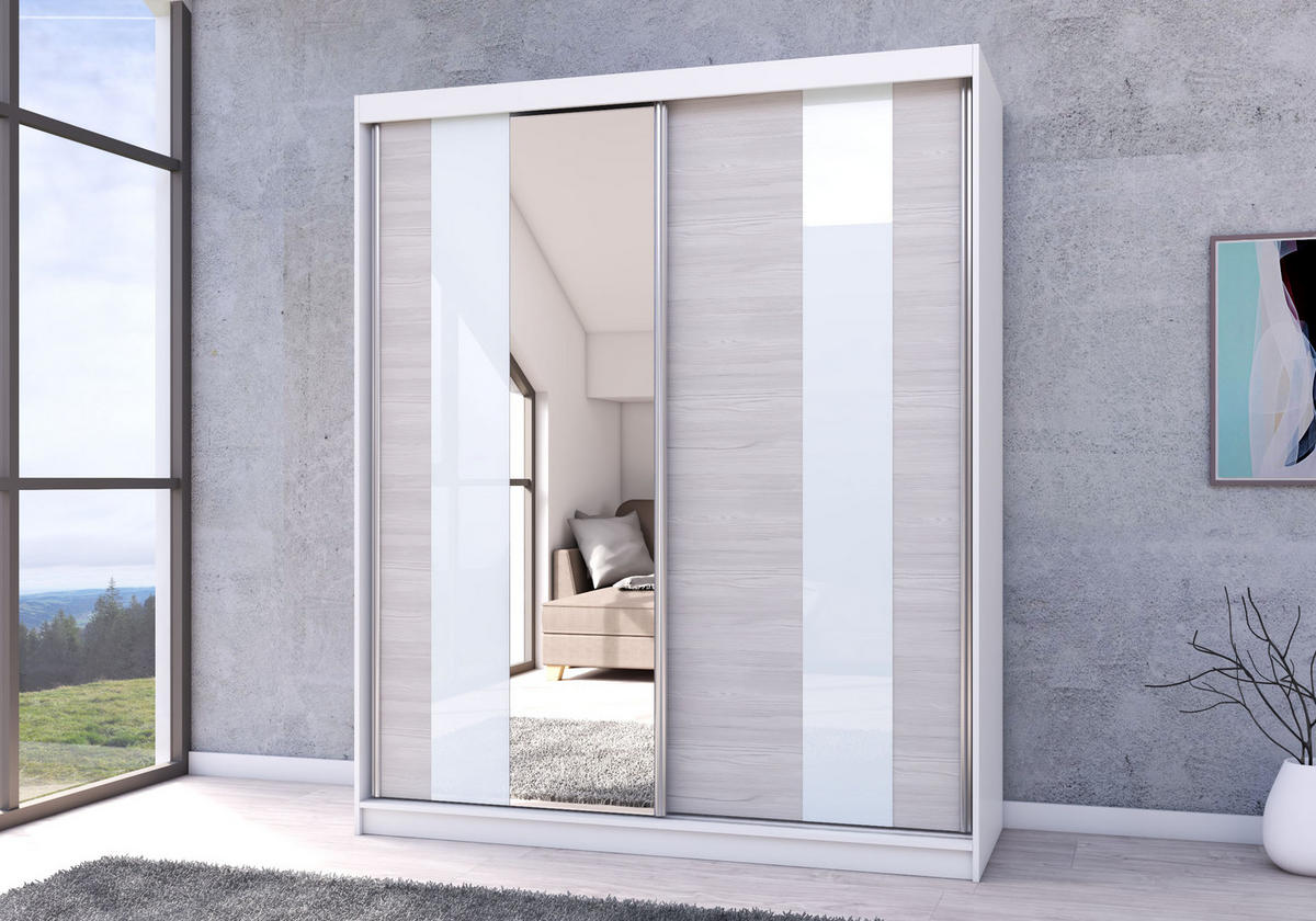 SCHWEBETÜRENSCHRANK MULTI 32 Weiß/Kathult Weiß 183 cm - Alufarben/Weiß, Glas/Holzwerkstoff (183/218/61cm)