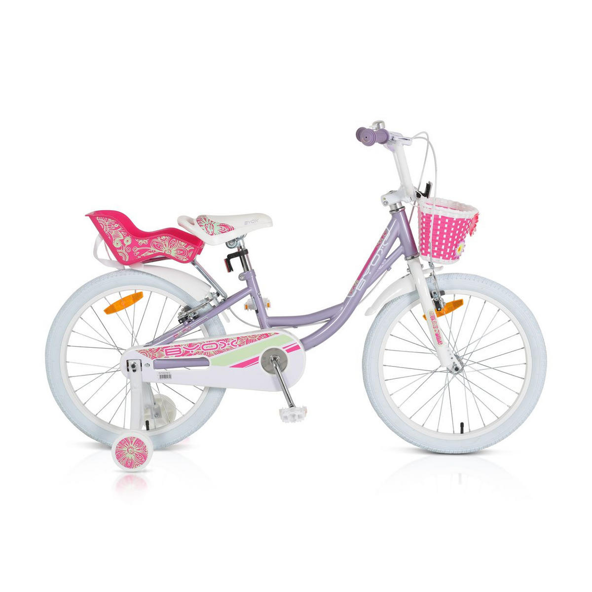 KINDERFAHRRAD Fashion 20 Zoll lila Stützräder, Korb am Lenker, Puppensitz - Violett, Metall (87cm)