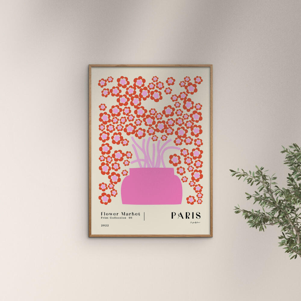POSTER mit Rahmen NKTN - Flower Market Paris - Pink/Eichefarben, Holz/Papier (30/40cm) - Poster&Frame