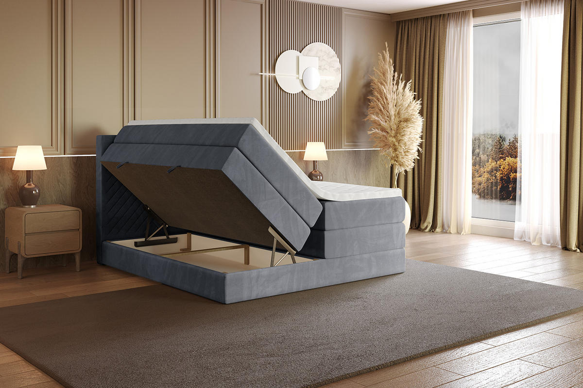 BOXSPRINGBETT mit Matratze H3|H4 und Lattenrost - VEXA KING-160x200 - Grau Casablanca - Grau, Holzwerkstoff (160/200cm) - ALTDECOR