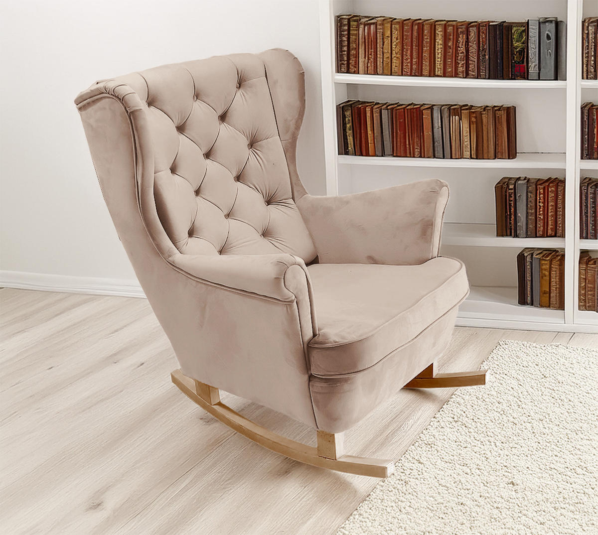 SCHAUKELSESSEL mit gepolstertem Sitz und Armlehnen, 102x81x95 cm, Cappuccino_29811 - Eschefarben/Buchefarben, Holz/Textil (81/102/95cm) - DomoHome