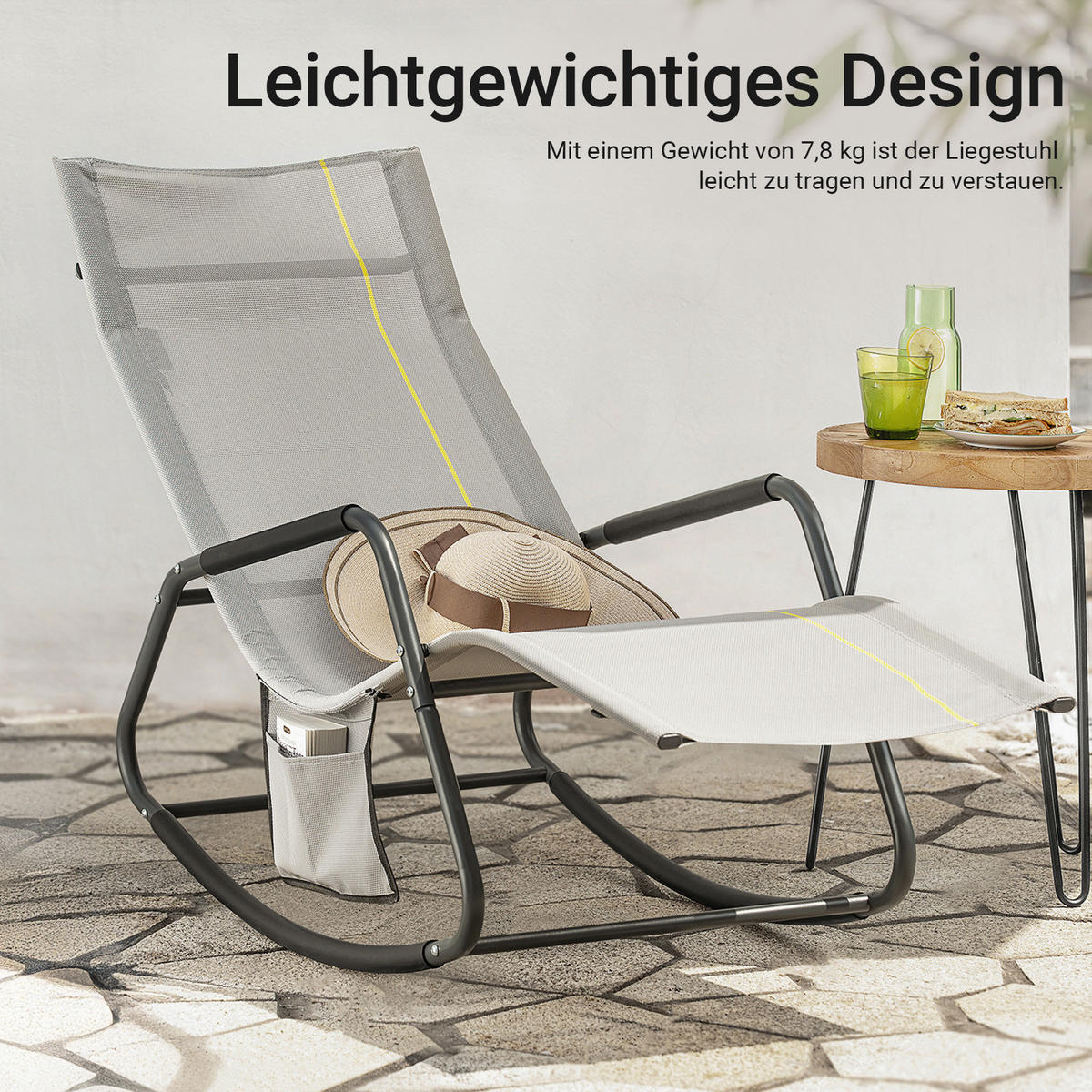 SONNENLIEGE Hellgrau - Hellgrau, Metall (145/85/57cm) - SoBuy