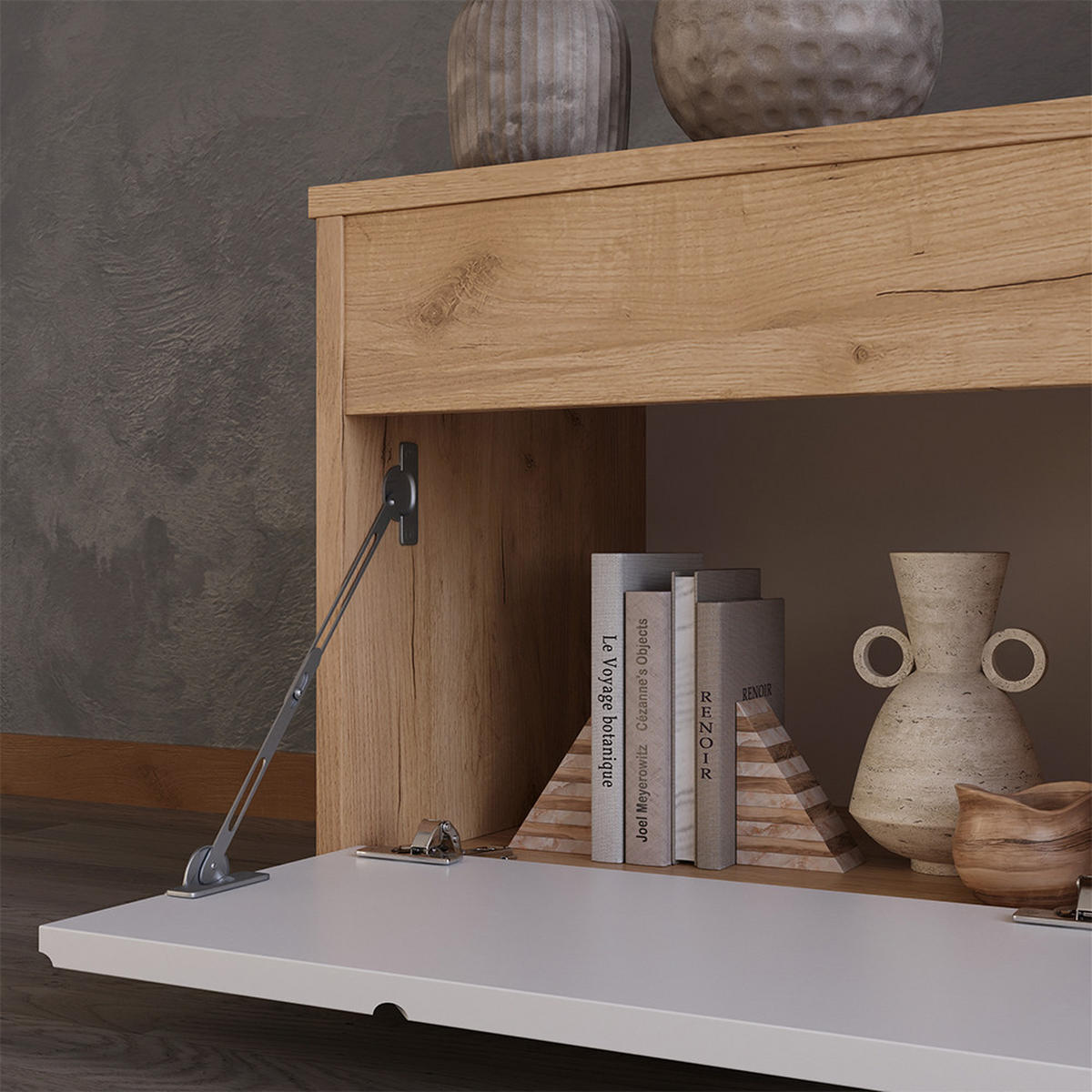 ŽIVÁ STĚNA Berno Zlatá síla dub/bílá - bílá/medově dubová, kompozitní dřevo (139.8/38.9/35.4cm) - Vicco