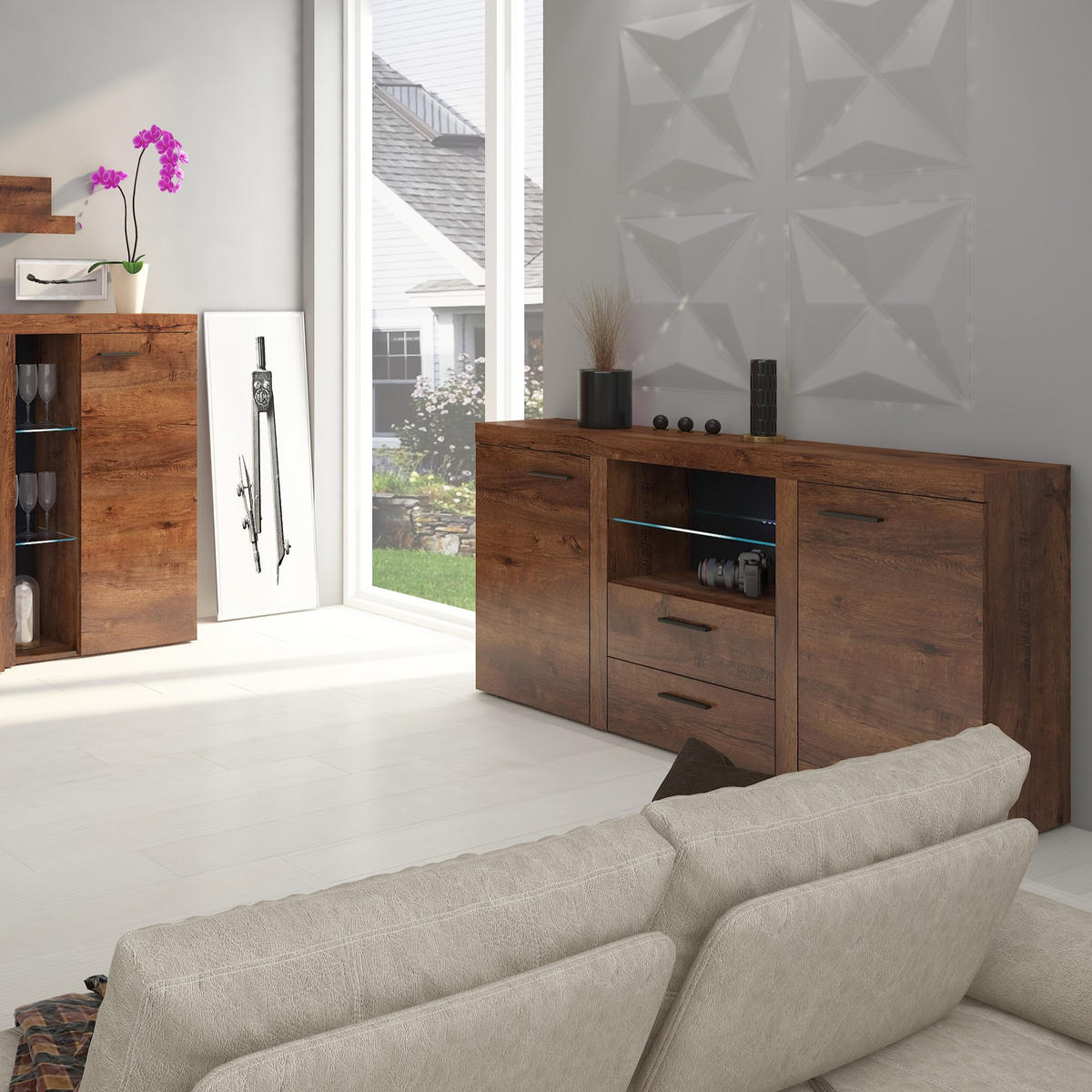 SIDEBOARD RITMO 156x40x82 cm mit 2 Schubladen und 2 Türen Braun - Braun, Holzwerkstoff (156/82/40cm) - MASSENO