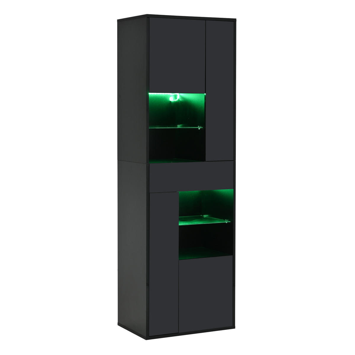 VITRINE 55/38/170 cm in Schwarz mit LED-Beleuchtung und Hochglanzfront - Schwarz, Holzwerkstoff (55/170/38cm) - Flora Grace