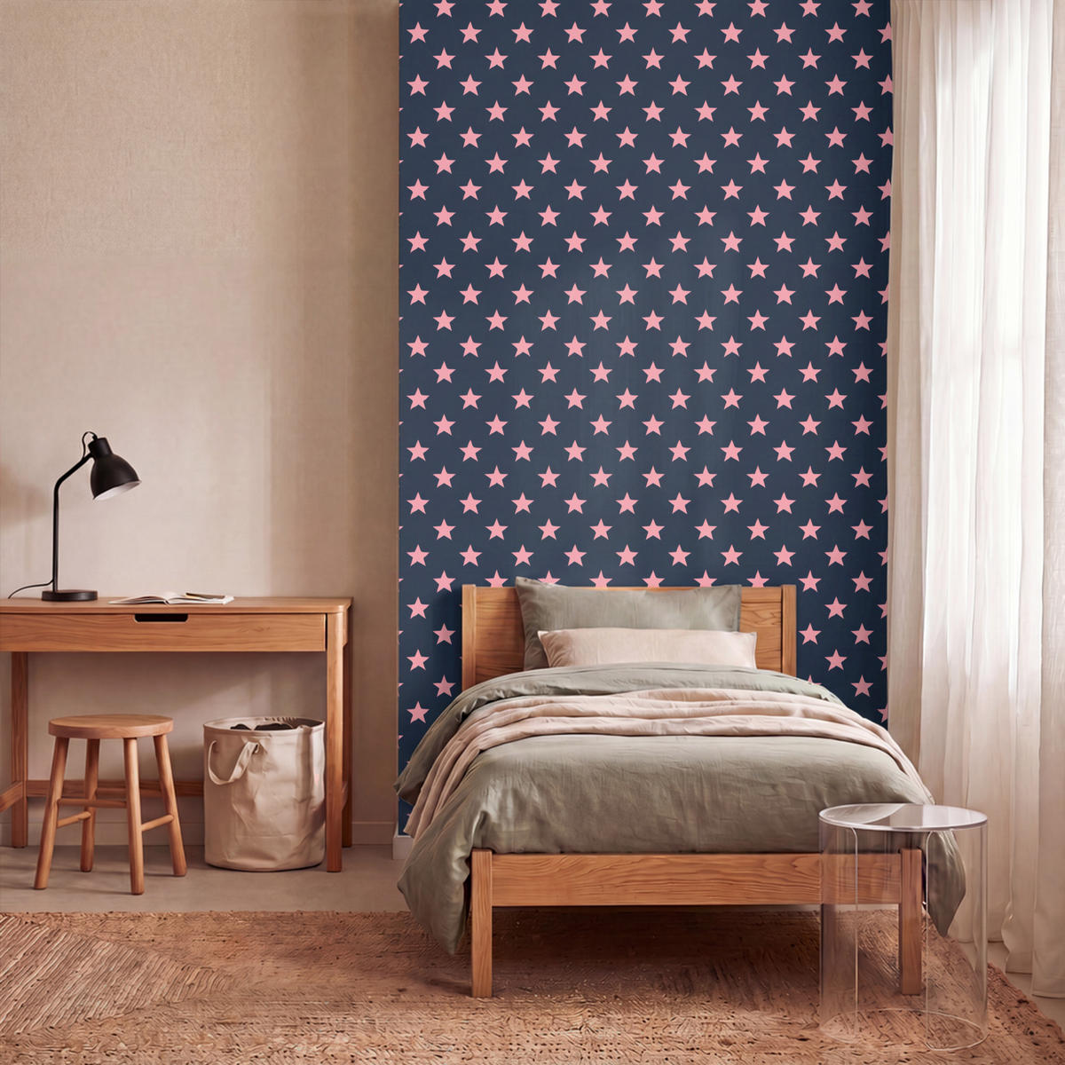 KINDERTAPETE - Muster - Sterne - Rosa - 120x200 cm - Anthrazit, Papier (120/200cm) - OnlyWow