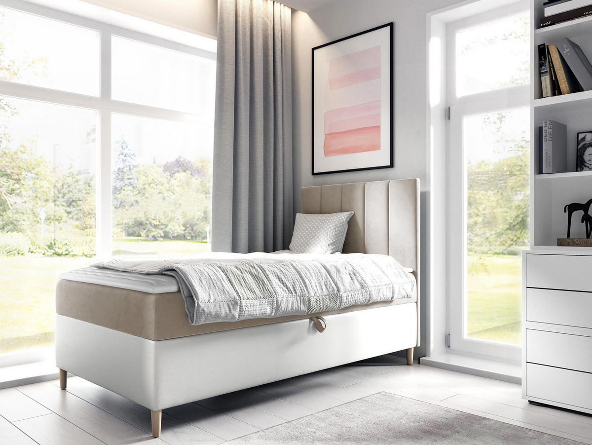 BOXBETT Maja Junior 1, Seite zum Öffnen des Bettkastens: Rechts - Creme/Weiß, Holz (100/200cm) - MIRJAN24