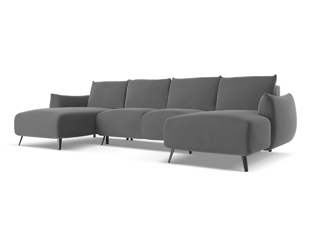 WOHNLANDSCHAFT Samt Stoff Grau - Schwarz/Grau, Textil/Metall (317/86/162cm) - Makamii