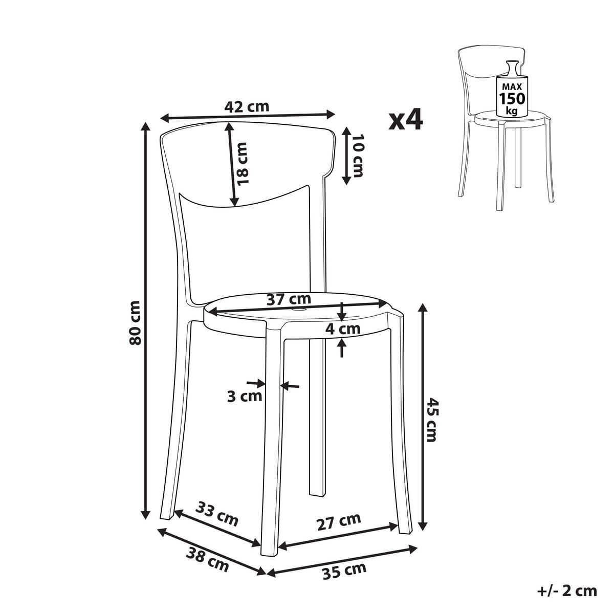 GARTENSTUHL 4er-Set Braun Vieste - Braun, Kunststoff (42/80/38cm) - Beliani