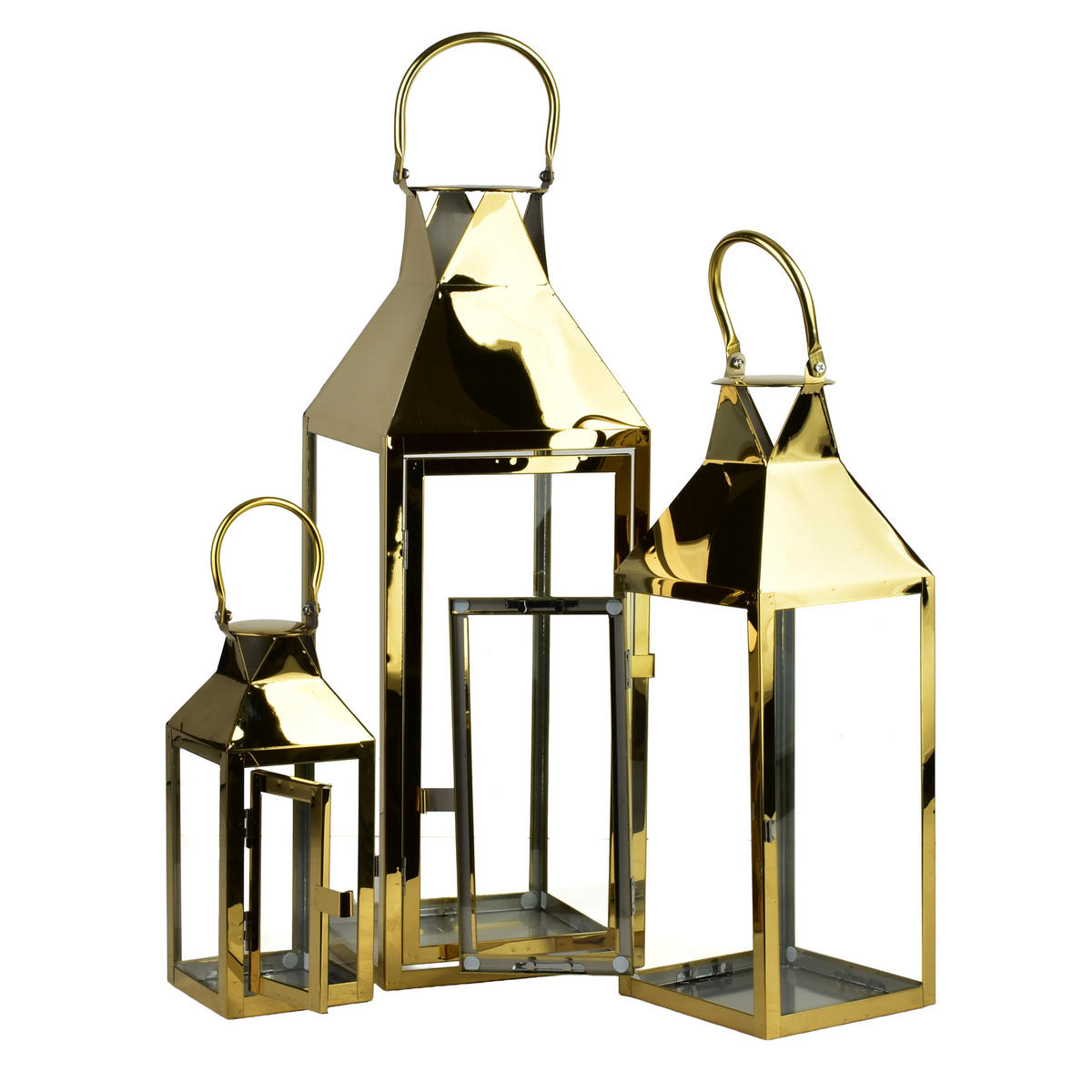 LATERNE Levi 3er Set Gold 18/18/53 cm Gold - Goldfarben, Metall (18/53/18cm) - Mondex