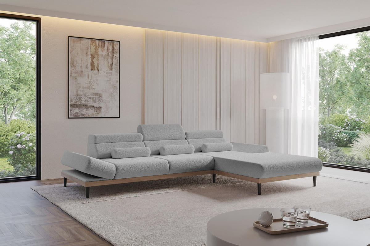 ELEKTRISCHES ECKSOFA Rechts MONA 316x205x85 Hellgrau Bouclé - Blaugrau/Hellgrau, Holzwerkstoff/Textil (316/205cm) - ALTDECOR
