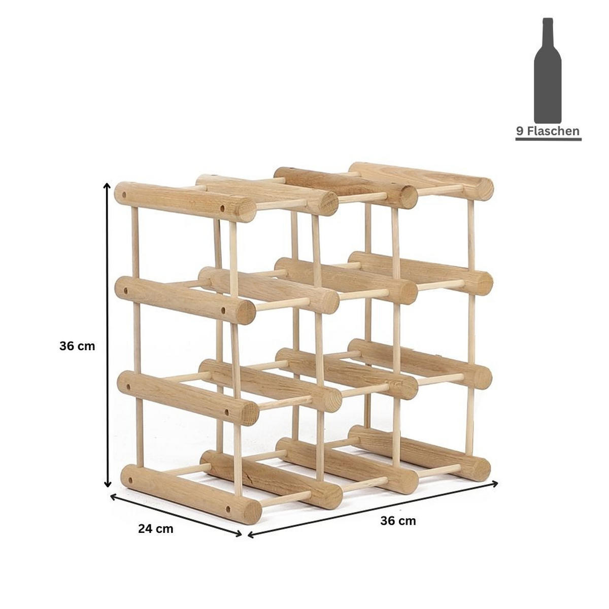 WEINREGAL Vinotega Mod 36x36x24 cm 1x 9 Flaschen Massives Kiefernholz Natur - Naturfarben, Holz (36/36/24cm) - PROREGAL