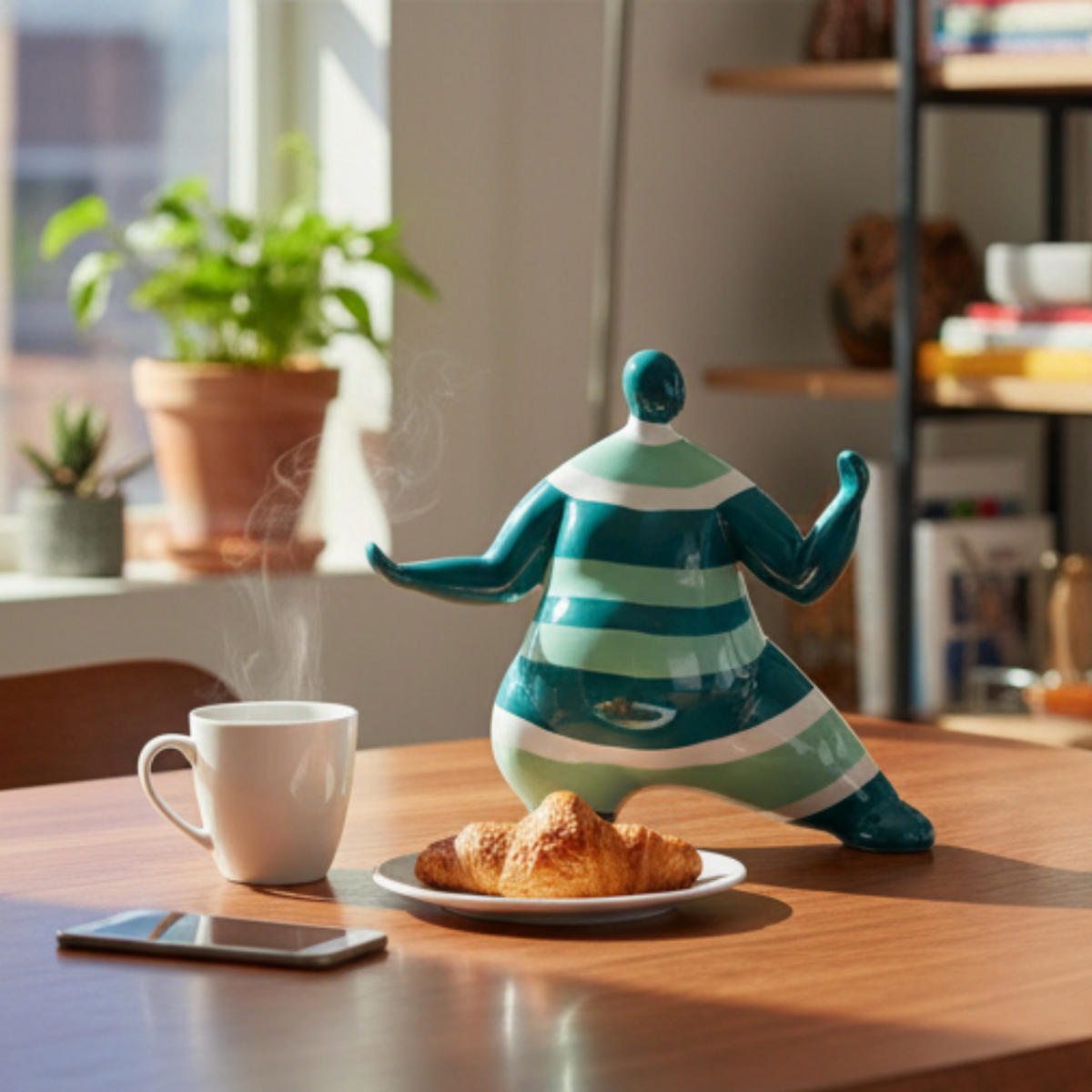 SKULPTUR Kung Fu Polyresin Handbemalt - Weiß/Grün, Keramik (35/28/17cm) - COCOMaison