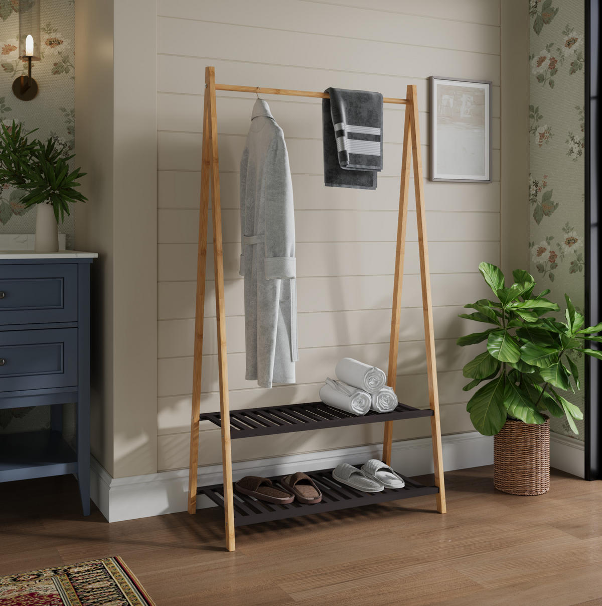 HOCHSCHRANK mit 2 offenen Fächern und Türen Bambus Natur - Braun, Holzwerkstoff (40/150/80cm) - Beauniv
