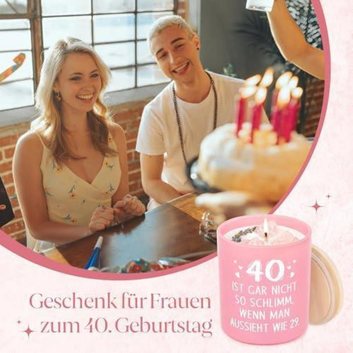 DUFTKERZE 40. Geburtstag Rosa Glas mit Holzdeckel - Rosa, Glas (9.5cm)