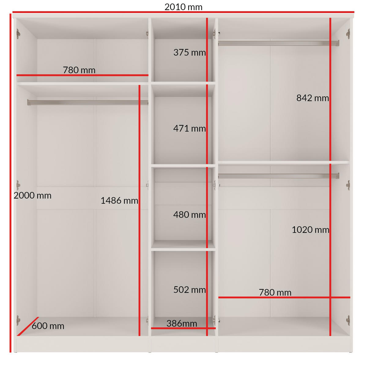 DREHTÜRENSCHRANK mit Spiegel Monza 5D 200 Kaschmir - Kaschmir/Grau, Holzwerkstoff/Metall (200/200/60cm) - mzm24