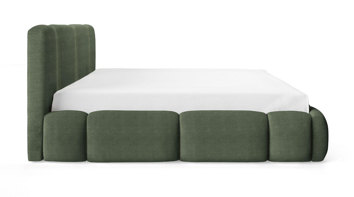DOPPELBETT 160x200 Avelin mit Bettkasten, LED, Bouclé, Grün - Grün, Holz/Metall (160/200cm) - Emporius