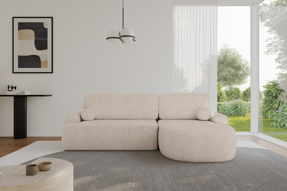 ECKSOFA mit Schlaffunktion und Bettkasten LIRA-L - 264x172x89 Beige - Beige, Holzwerkstoff/Textil (172/264cm) - ALTDECOR