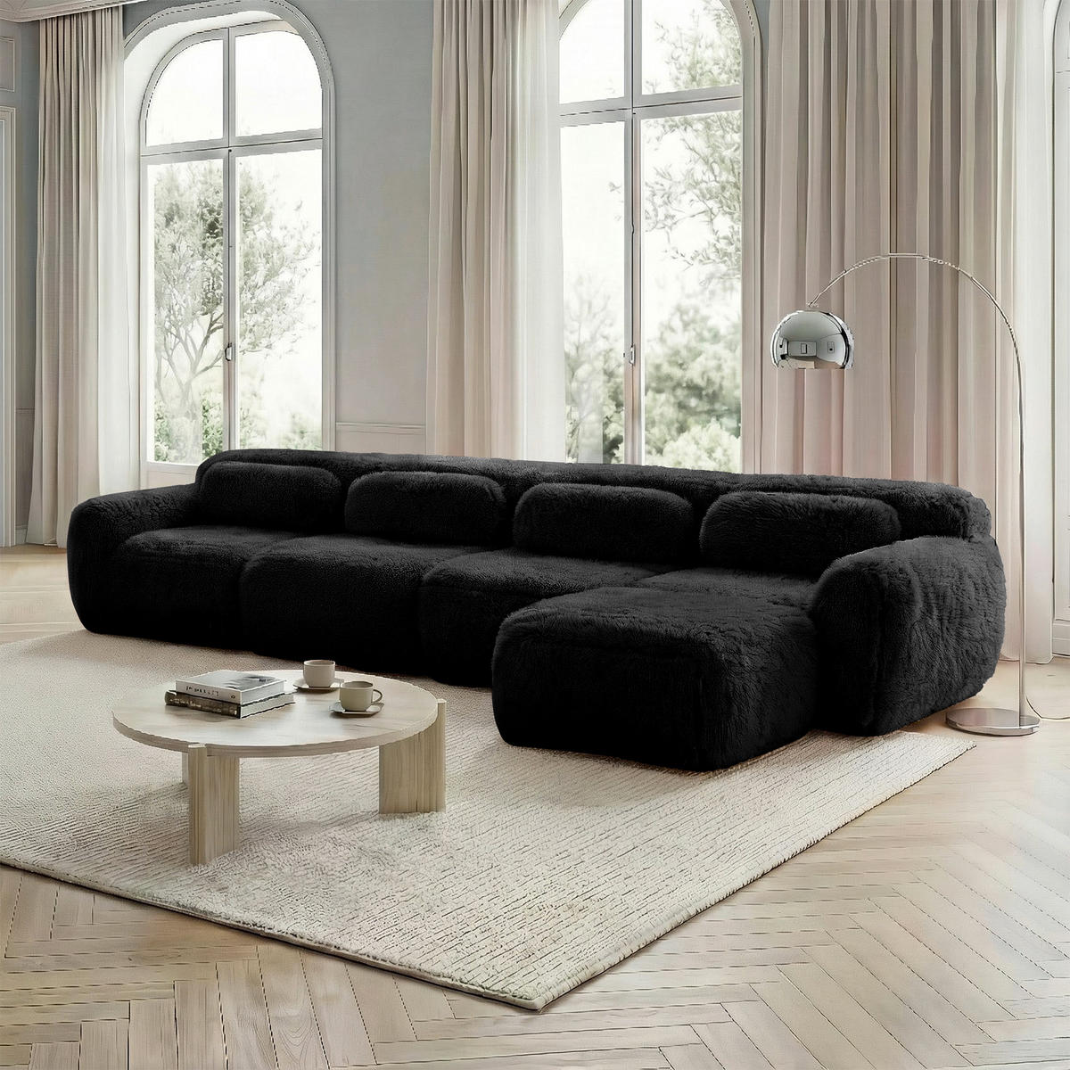 L-FÖRMIGES ECKSOFA Schwarz 378/179/73 cm 4-Sitzer Modular Ohne Montage - Schwarz, Textil (378/179cm) - PANGIVO