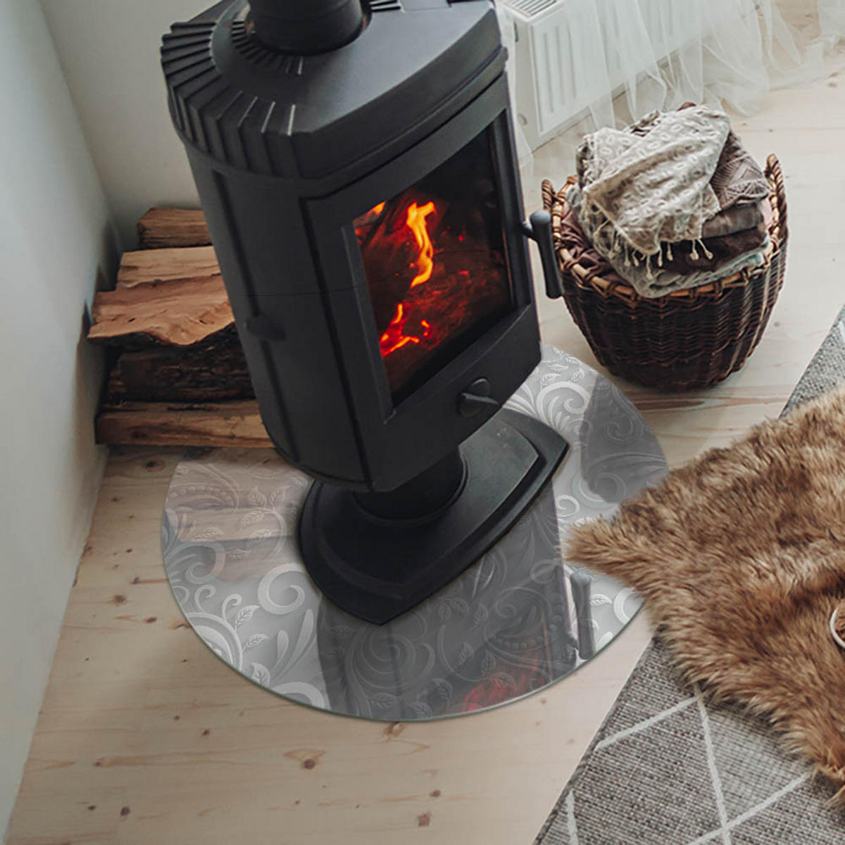 GLASPLATTE für Kamin Ø 60 cm - Grau, Glas (60/60/0.4cm) - TULUP