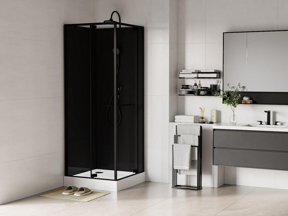 DUSCHKABINE - 80 cm x 80 cm - glas - schwarz Badoni - Schwarz, Glas (80/80/200cm) - Vente-Unique